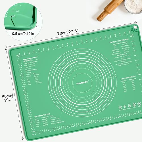 Extra Large Food Grade Platinum Silicone Pastry Mat 28 x 20, Non-Slip Non-Stick Baking Mat for Rolling Dough with 5mm Raised Edge, Measurements & Baking Guide for Bread, Pizza, Pie & Sourdough