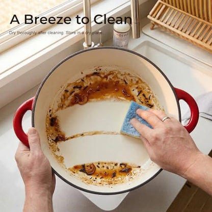 Parmedu 5.5QT Enameled Cast Iron Dutch Oven for Sourdough Bread Baking, Easy Cleaning, Versatile for Stewing, Roasting, Braised Chicken, Soup & More