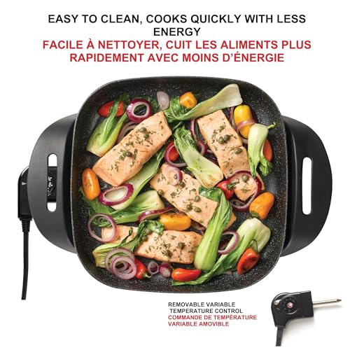 Starfrit The Rock Electric Skillet - 12" x 12" - Rock.Tec Non-Stick Cooking Surface - Tempered Glass Lid - 1200W