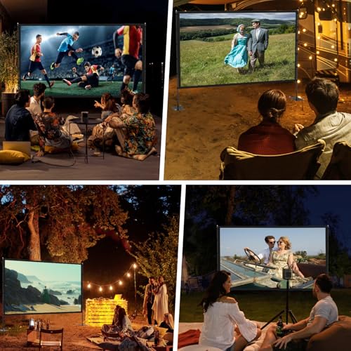 STWUI Outdoor-Projector-Screen-with-Stand - 120 inch Portable Projection Screen Indoor Outdoor Projector Screens 16:9 4K HD Lightweight Movie Screen with Carry Bag for Backyard Movie Night
