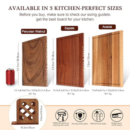 Hoforife Wooden Cutting Boards Set That Look Like Books, 3-Piece Acacia, Sapele & Peruvian Walnut Book Shaped Cutting Board with Stand Decorative & Functional Cutting Boards for Kitchen（Natural Wood）