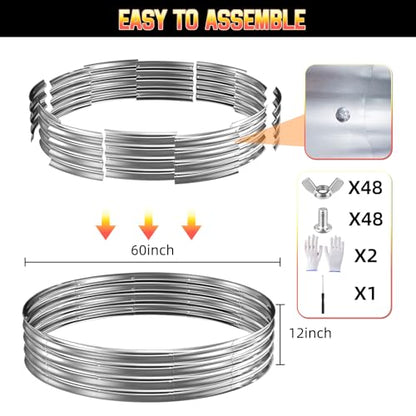 60 Inch Fire Pit Ring 5FT Galvanized Steel, 12" Raised Heavy Duty Wood Burning Fire Pits&Outdoor Fireplace, Heat Resistant Campfire Ring with Spark Guard, for Outdoor Backyard, Patio & Camping Use