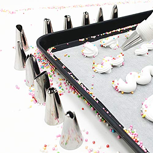 Tamodan Piping Bags and Tips, Cake Piping Bags and Tips Suitable for Beginners Included 100PCS 16 Inch Disposable Piping Bags with 12 Piping Tips Set, 2 Coupler and 1 Reusable Pastry Bags