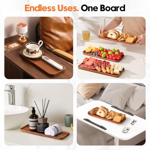 HOMKULA Small Solid Acacia Wood Serving Trays and Platters - Wooden Mini Charcuterie Boards, Rectangle Cheese Board for Food, Bathroom, Home Decor, Kitchen Counter,S,(10" x 5.5", 1 Pack)