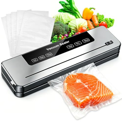 Vacuum Sealer Machine, 75KPa Strong Suction Dry Moist Mode Automatic Food Sealer with Digital Timer, Built-in Cutter, Compact Food Saver Machine White, Comes with 50 Vacuum Bags