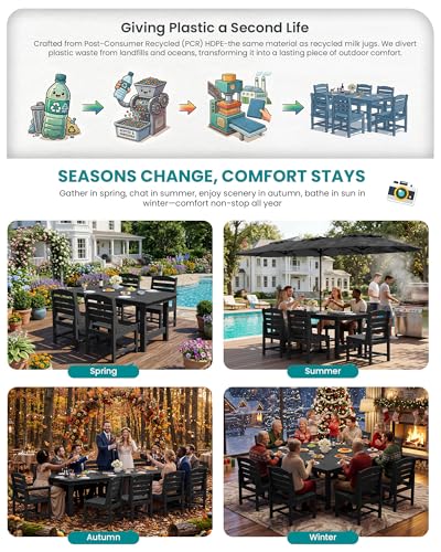 SERWALL Armless Outdoor Dining Set, Patio Dining Set for 6, Black