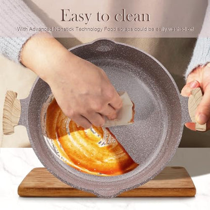 AIKENBBKK Ceramic Frying Pan with Lid, 14 Inch Saute Pan, Non Stick Frying Pans, 2-In-1 Large Cooking Pan, Nonstick Skillet, Compatible with All Stoves, PTFE & PFOA Free, Brown