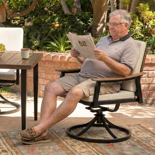 NATURAL EXPRESSIONS Outdoor Dining Set,Patio Table and Chairs Set with 4 Rattan Wicker Swivel Chairs,5 Piece Patio Dining Set for 4,36.6" Woodgrain Table with 1.65" Umbrella Hole,Patio Sets for Yard