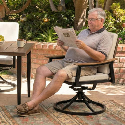 NATURAL EXPRESSIONS Outdoor Dining Set,Patio Table and Chairs Set with 4 Rattan Wicker Swivel Chairs,5 Piece Patio Dining Set for 4,36.6" Woodgrain Table with 1.65" Umbrella Hole,Patio Sets for Yard