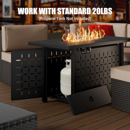 Vongrasig 43" Gas Fire Pit for Outside, 50,000 BTU Outdoor Propane Fire Pit Table with Lid & Lava Rock, Steel Rectangular Fire Table for Patio, Backyard, Deck, Garden, Black