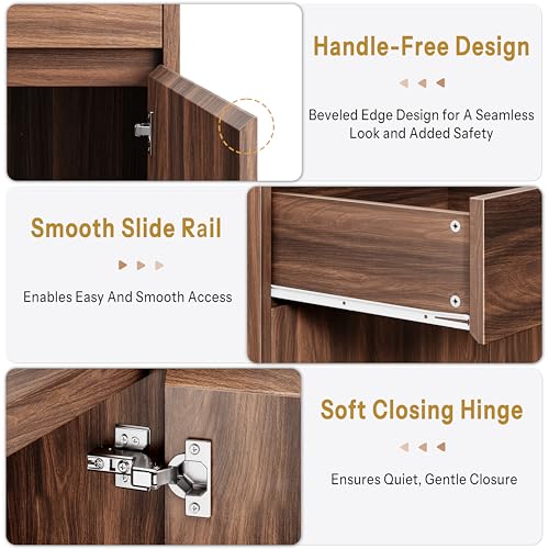 Kitchen Island with Storage, 47.2" Large Faux Marble Countertop Kitchen Island with 2 Drawers and Adjustable Shelves, Coffee Bar Station, Beveled Edge Door Cabinet, Dining Table for 2-4 People, Walnut