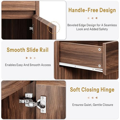 Kitchen Island with Storage, 47.2" Large Faux Marble Countertop Kitchen Island with 2 Drawers and Adjustable Shelves, Coffee Bar Station, Beveled Edge Door Cabinet, Dining Table for 2-4 People, Walnut