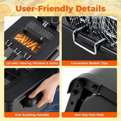 DORTALA 5L Electric Deep Fryer with 3 Detachable Frying Baskets