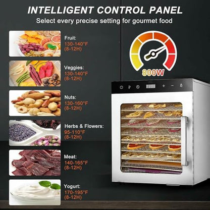10 Trays Silent Food Dryer, 800W Freeze-Dried Candy Machine, Temperature Adjustable Of 30-90 ° C, Timer From 0-24 Hours, Large Capacity Food Processor For Vegetables/