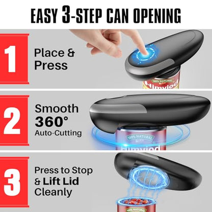 Electric Can Opener, One-Touch Automatic Can Opener for Seniors with Arthritis, Smooth Edge, Hands-Free, Fast Opening, Battery Powered, Food Safe Portable Electric Can Openers for Kitchen (Gray)