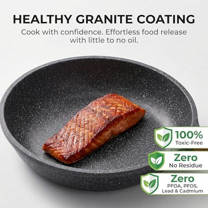 YASHE 10 Inch Nonstick Saute Pan with Glass Lid, 3.5 QT Deep Skillet & Frying Pan, Healthy Granite Stone Cookware for Family, One Pan Replaces Five, Induction Compatible, PFOA Free
