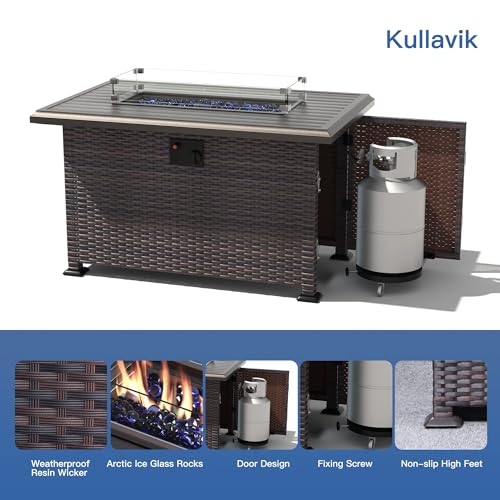 Kullavik 8 Piece Outdoor Wicker Patio Furniture Set with Fire Pit Table