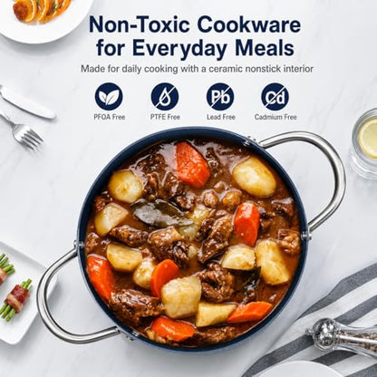 MICHELANGELO 6 Quart Stock Pot with Lid, Non Toxic Cooking Pot, Ceramic Soup Pots with Lid, Non Stick Pot with Stainless Steel Handle, Induction Compatible