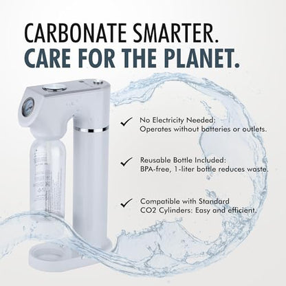 Culinary Chef Sparkling Soda Maker – Soda Machine for Carbonated Water – BPA-Free Reusable Water Bottle included – Planet-Caring Carbonated Water Maker for Home – Fits Standard CO2 Cylinders, White