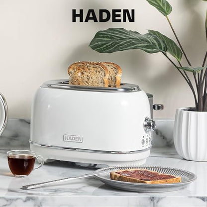 Haden Heritage 2-Slice Wide-Slot Toaster, Stainless-Steel Bread Toaster with Adjustable Browning Control, Non-Slip Feet & Crumb Tray, Ivory & Chrome