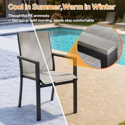 MEOOEM Expandable Outdoor Dining Set for 8, Extendable 9 Piece Outdoor Dining Table Set 450LBS Heavy Duty, Comfortable Highback Wide Deep Seat 8 Person Patio Dining Set for Outside, Backyard, Grey