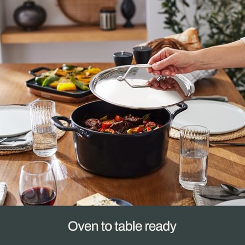 All-Clad Cast Iron Stockpot, 6 Qt Enameled Cast Iron Dutch Oven with Lid, Grill, Oven Safe up to 650F, Pot Compatible with All Stovetops (Gas, Electric & Induction), Easy-Clean, Cookware, Black