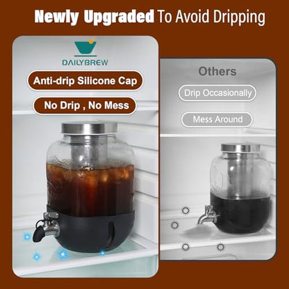 Cold Brew Coffee Maker, 1 Gallon Iced Coffee Maker With Stainless Steel Filter, Heavy Duty Glass Cold Brew Pitcher With Stainless Steel Spigot, Mason Jar Cold Brew Coffee Maker Fast Iced Tea Maker