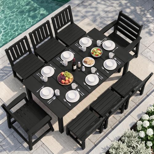 AreShark Patio Dining Set 9 Pcs, Outdoor Table with 8 Chairs, Black