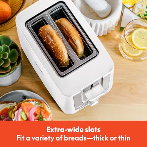 bella 2 Slice Toaster with Auto Shut Off - Extra Wide Slots & Removable Crumb Tray and Cancel, Defrost & Reheat Function - Toast Bread, Bagel & Waffle, White