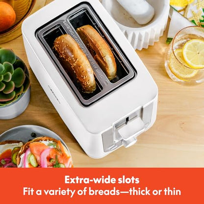 bella 2 Slice Toaster with Auto Shut Off - Extra Wide Slots & Removable Crumb Tray and Cancel, Defrost & Reheat Function - Toast Bread, Bagel & Waffle, White