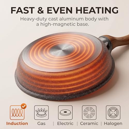 YASHE 10 Inch Nonstick Saute Pan with Glass Lid, 3.5 QT Deep Skillet & Frying Pan, Healthy Granite Stone Cookware for Family, One Pan Replaces Five, Induction Compatible, PFOA Free