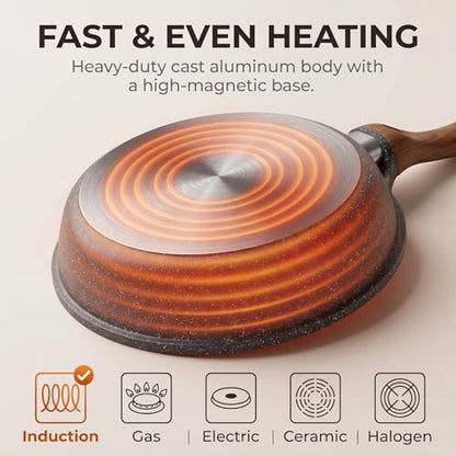 YASHE 10 Inch Nonstick Saute Pan with Glass Lid, 3.5 QT Deep Skillet & Frying Pan, Healthy Granite Stone Cookware for Family, One Pan Replaces Five, Induction Compatible, PFOA Free