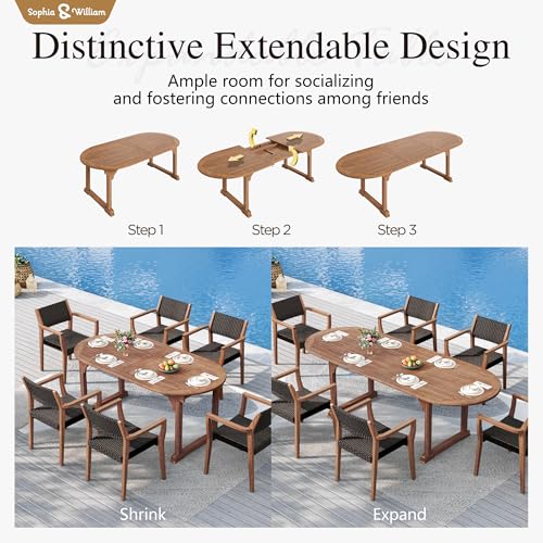 Sophia & William Patio Outdoor Table and Chairs Set, Patio Dining Sets for 8, 9 Pieces Patio Table Set Acacia Wood Table Expandable and Rattan Chairs for Backyard Deck Porch Outside