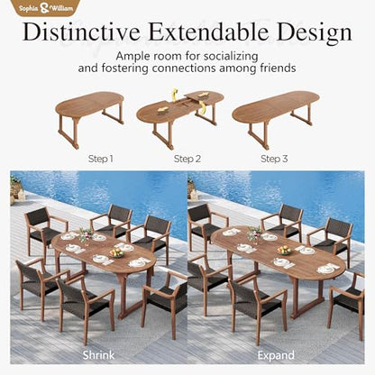 Sophia & William Patio Outdoor Table and Chairs Set, Patio Dining Sets for 8, 9 Pieces Patio Table Set Acacia Wood Table Expandable and Rattan Chairs for Backyard Deck Porch Outside