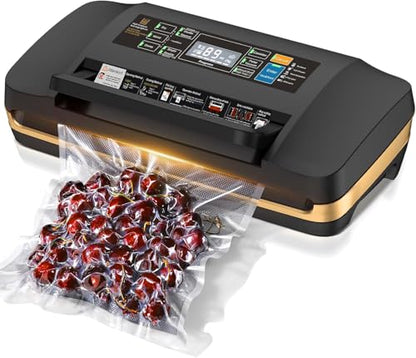 Vacuum Sealer Machine, Updated Powerful 95KPa Commercial Food Saver with Double Seal for 2X Strength, Built-in Cutter, Bags Storage & Easy-Lock Handle, Includes Free Bags (1 Roll + 10 Pre-cut) Black