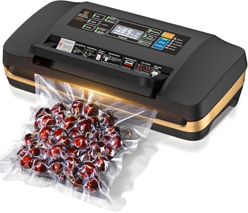 Vacuum Sealer Machine, Updated Powerful 95KPa Commercial Food Saver with Double Seal for 2X Strength, Built-in Cutter, Bags Storage & Easy-Lock Handle, Includes Free Bags (1 Roll + 10 Pre-cut) Black