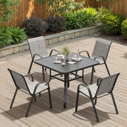 Soohow 5-Piece Patio Dining Set, Outdoor Table and 4 x Stackable Chairs Set