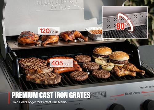 Monument Grills 4 Burner Propane Gas Grill with Advanced Broil Zone, Stainless Steel Outdoor Mesa 2 Barbecue Grill, Foldable Side Shelves, 500°F in 5 Mins, Assembles in 30 Minutes, Mesa II 410FBZ