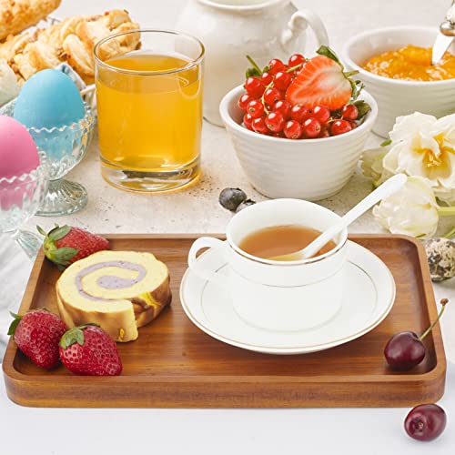 Charmlife 1 pcs 15"x 10" Solid Acacia Wood Serving Tray Rectangular Wooden Serving Platter Natural Wooden Board for Bar Coffee Party