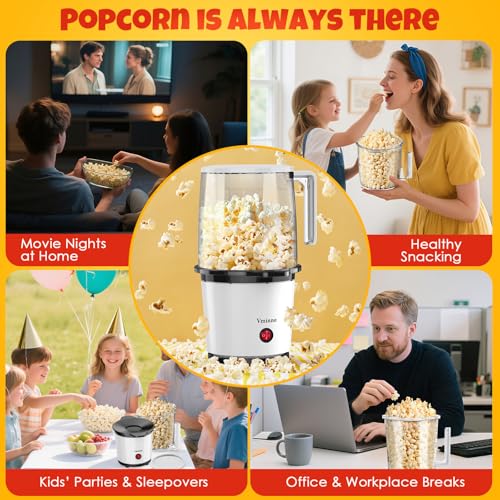 Hot Air Popcorn Popper Maker - Quick & Easy with Built-In Serving Bowl, 2-Quart Electric Popcorn Machine, Oil-Free Healthy Snack Maker for Home Movie Nights, Apartments & Dorms, ETL Certified(White)