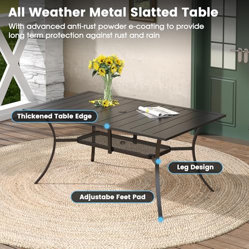 DIFY 7 Pieces Patio Dining Set for 6, Patio Furniture Includes Grey Stackable Sling Outdoor Chairs and 59.2" Rectangle Metal Black Table