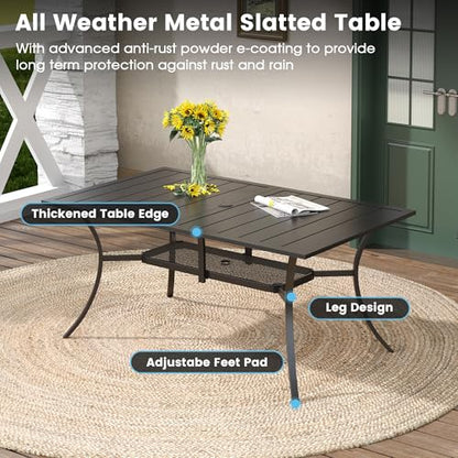 DIFY 7 Pieces Patio Dining Set for 6, Patio Furniture Includes Grey Stackable Sling Outdoor Chairs and 59.2" Rectangle Metal Black Table