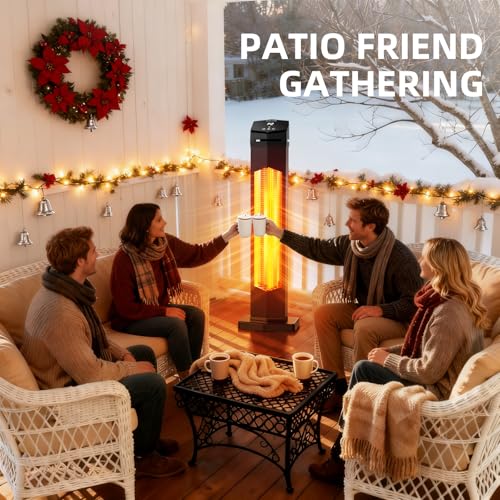 1500W Electric Patio Heater, 36inch Infrared Heater with Remote, IPX5 Waterproof Infrared Tower Space Heater, 2 Heat Levels, 12H Timers, Tip-Over & Overheat Protection for Garage, Indoor, Home