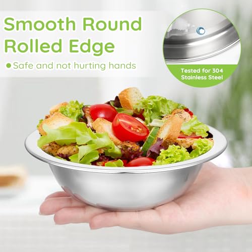 Offiper 304(18/8) Stainless Steel Mixing Bowls for Kitchen, 10 Pack 6.3" 13.67 fl.oz Metal Mixing Bowls Set Stackable for Baking Serving Cooking Food Prep Storage Dishwasher Safe Heavy Duty