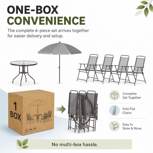 Qinazoe 6-Piece Patio Dining Set for 4 with Umbrella, Gray
