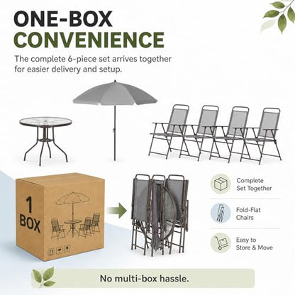 Qinazoe 6-Piece Patio Dining Set for 4 with Umbrella, Gray