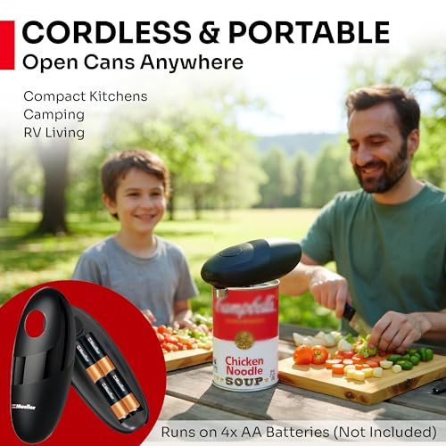 MUELLER HOME SmoothEdge Auto Electric Can Opener – Battery‑Operated One‑Touch w Magnet Lid Lifter – Portable Hands‑Free Automatic Can Openers for Seniors & Arthritis, Smooth‑Edge Cut Technology, Black