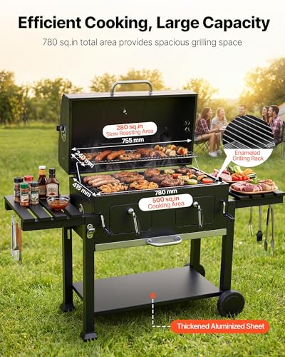 VEVOR Charcoal Grill, 780 sq.in. Extra-Large Charcoal Barbecue Grill with 2 Liftable Charcoal Trays & Folding Side Tables, High-Temp Powder-Coated Steel BBQ Cooking Grills for Patio Backyard Parties