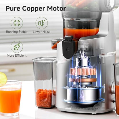AMZCHEF Cold Press Juicer – 5.8" Wide Mouth Hopper for Whole Recipe Loading, Self Feeding for Hands-Free Operation, Zero Waste Masticating Juicer For More Juice, Less Pulp – Triple Strainers