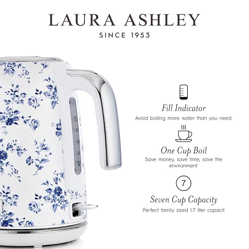 Laura Ashley Stainless Steel Electric Kettle 1.7 Liter - 1500W Rapid Boil Electric Kettles for Boiling Water - Electric Tea Kettles Automatic Shut Off - Overheat & Boil Dry Protection Jug Kettle